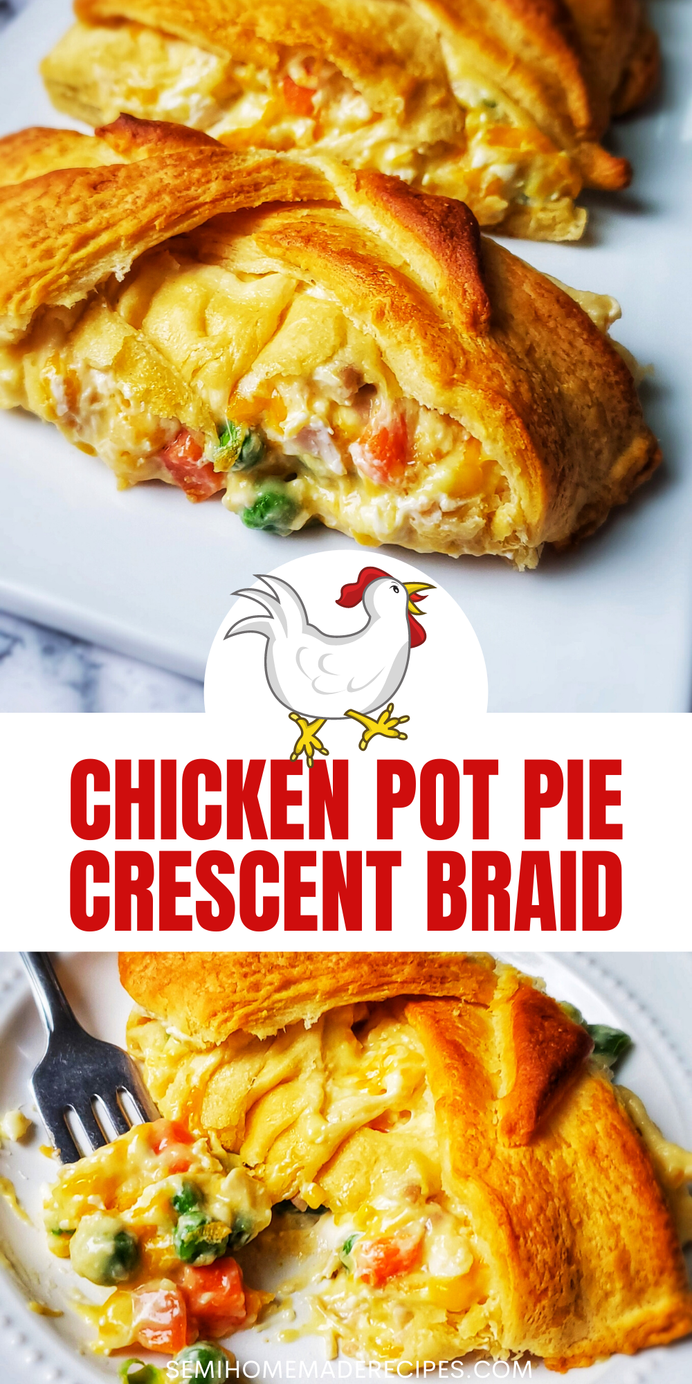 This Chicken Pot Pie Crescent Braid is a super easy dinner recipe that combines crescent rolls, chicken and vegetables!