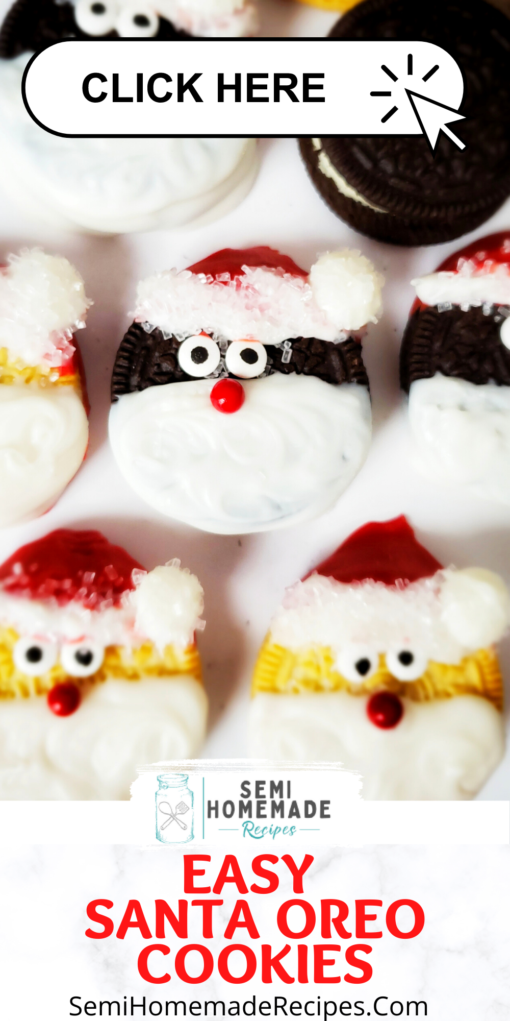Take your favorite chocolate sandwich cookie and turn it into a sweet old Santa Clause with these directions for Easy Santa Oreo Cookies!