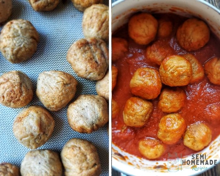 baked meatballs and meatballs in sauce