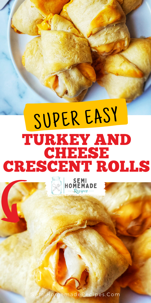  Turkey and Cheese Crescent Rolls - Thin slices of turkey and slices of cheese are rolled into crescent roll dough and baked for the perfect lunch or snack! You can also use shredded cheese for these rolls! I also love using sliced ham, rotisserie chicken, and leftover Thanksgiving turkey for these little sandwiches too! 