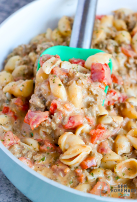 Easy and Cheesy! Ready for a tasty dinner idea? Pantry items with some ground beef creates this Beefy Mac and Cheese in less than 30 minutes! 