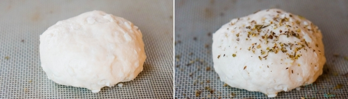 Italian seasoning added to outside of dough for PIZZA STUFFED BISCUITS