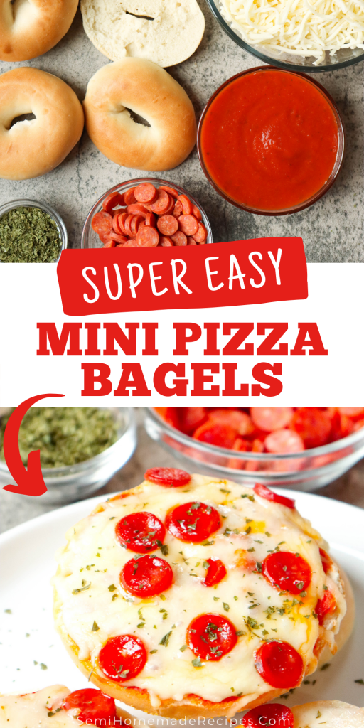Mini Bagels, Sauce and your favorite pizza toppings come together to make these super easy Mini Pizza Bagels! These are perfect for lunch and a kid favorite! 