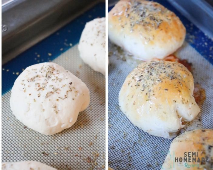 PIZZA STUFFED BISCUITS raw and baked