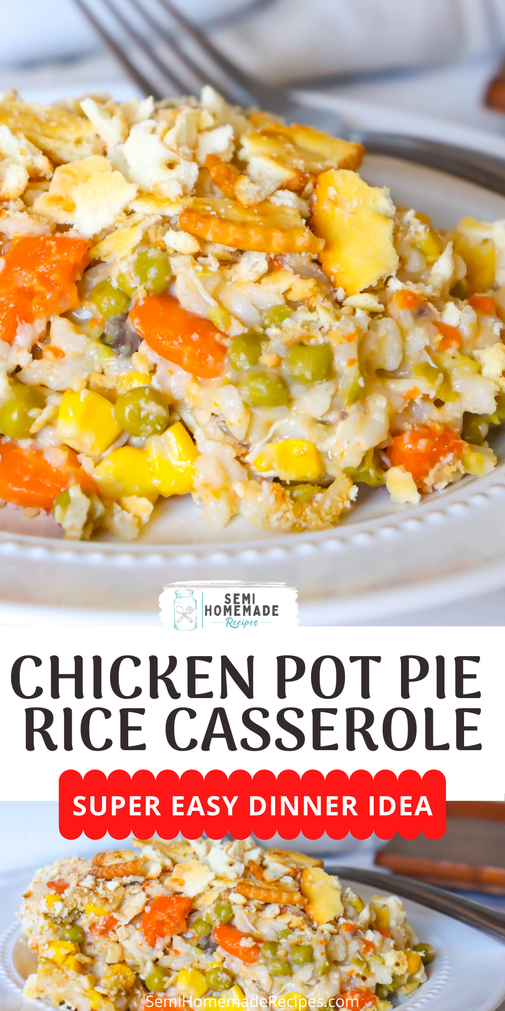 Chicken Pot Pie Rice Casserole is a great and easy recipe that cooks in 30 minutes and has all of the great flavors of a southern homemade Chicken Pot Pie!