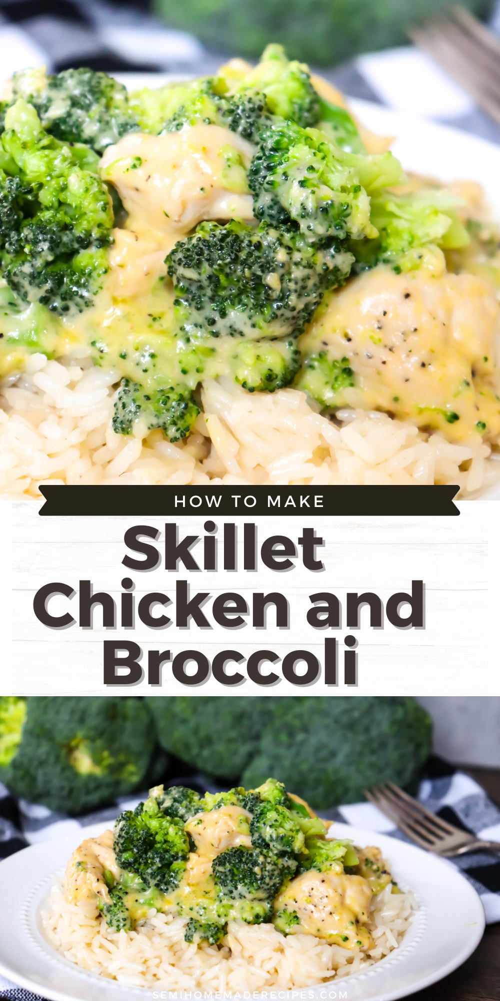 Chicken, Cheese, broccoli and about 30 minutes make up this vintage skillet recipes that's great for an easy and quick dinner. This skillet meal can be served over rice or pasta or with a side dish for a complete meal! 