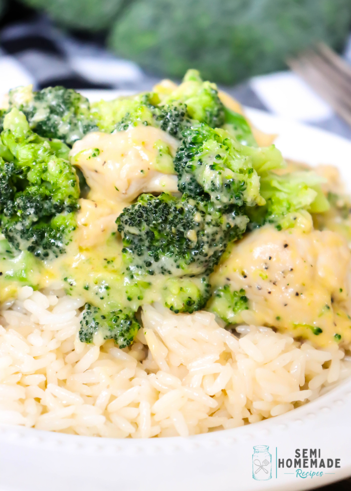 A plate of Skillet Chicken and Broccoli on white plate