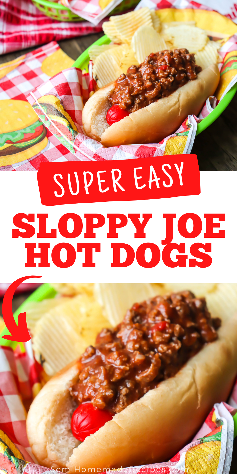 Combine Sloppy Joe Sandwiches and Hot Dogs and make these Sloppy Joe Hot Dogs for a super easy dinner this week!