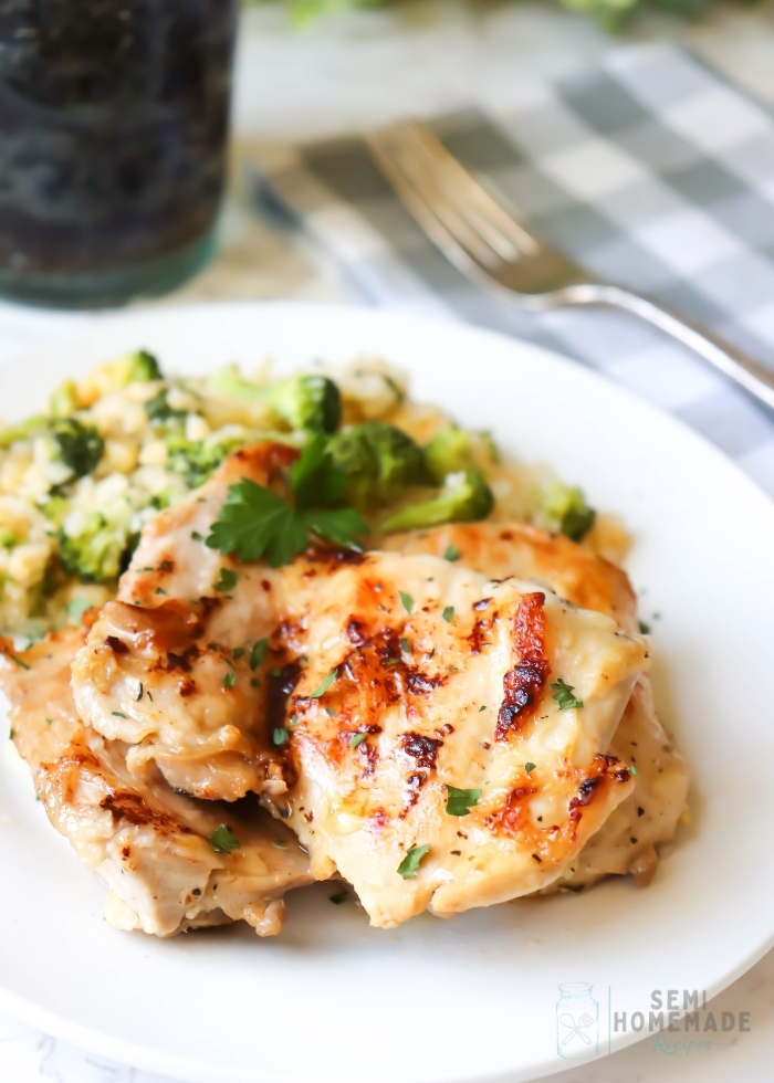 Easy Herb Garlic Chicken Thighs on a white plate
