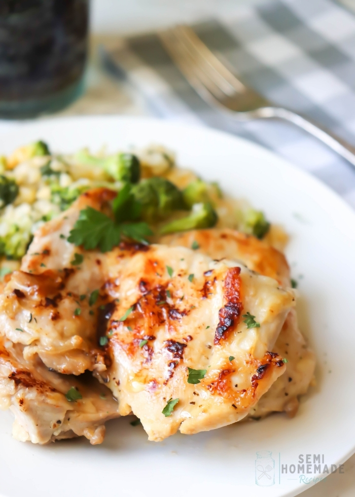Easy Herb Garlic Chicken Thighs on a white plate