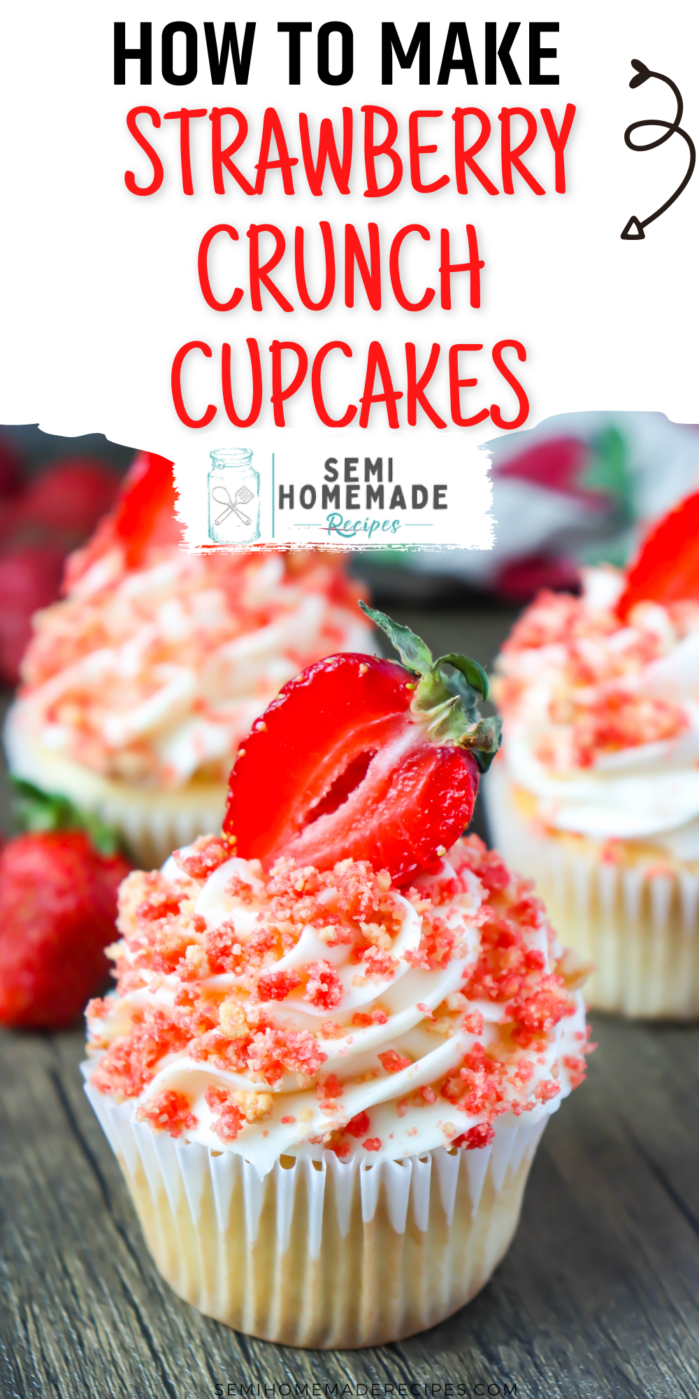 These Strawberry Crunch Cupcakes remind me of those amazing Strawberry Crunch Cupcakes popsicles that we use to get from the ice cream truck as kids! 