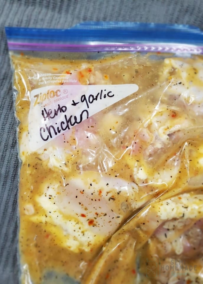 Lawry's Herb and Garlic Marinade Chicken Thighs marinating in a ziplock bag