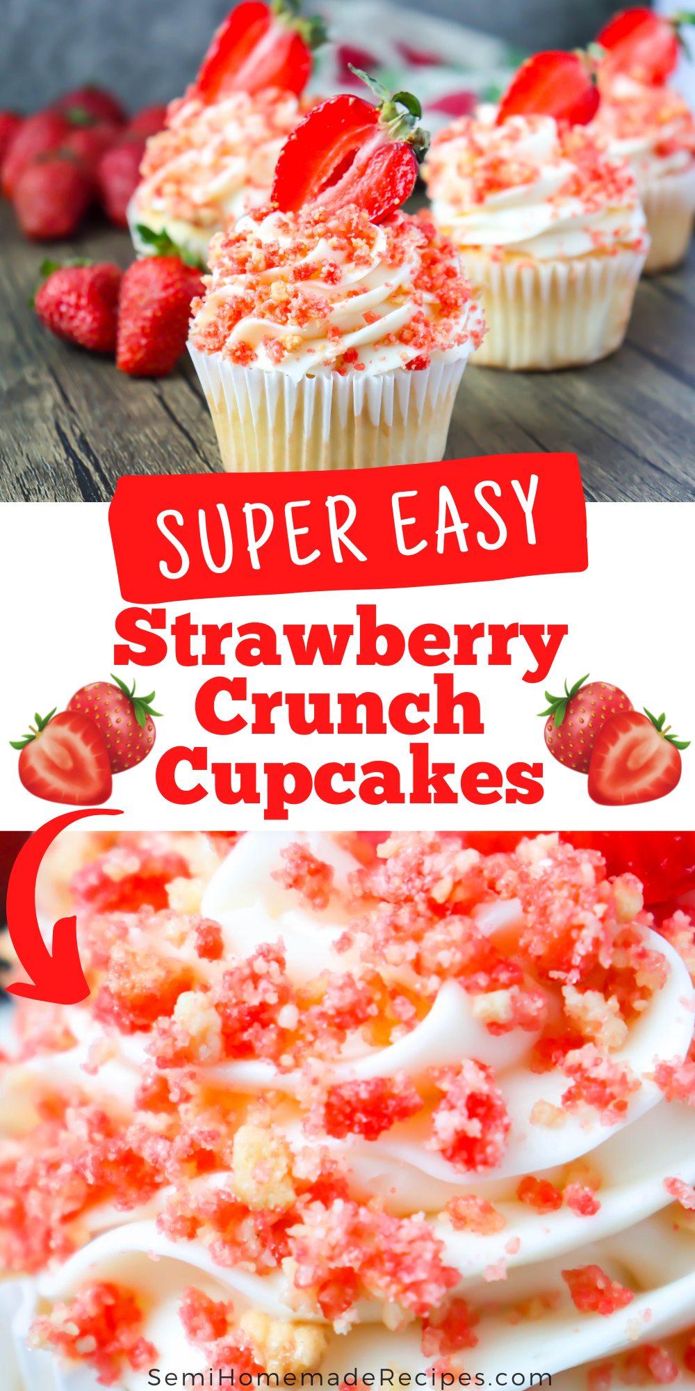 These Strawberry Crunch Cupcakes remind me of those amazing Strawberry Crunch Cupcakes popsicles that we use to get from the ice cream truck as kids! 