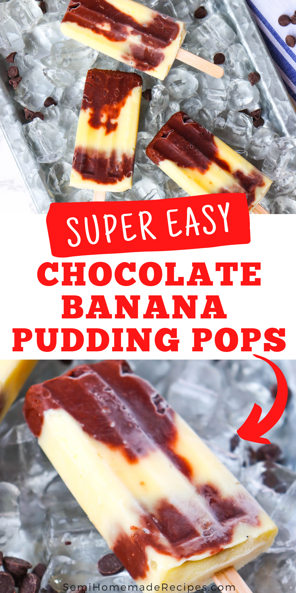 Layers of Chocolate pudding and layers of banana pudding make up these fun homemade frozen Chocolate Banana Pudding Pops! 