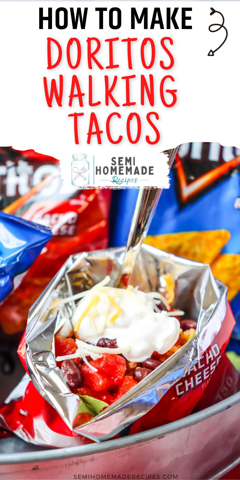 Doritos Walking Tacos - Easy and Mess Free! Fill these Doritos bags with all of your favorite taco toppings and dig in! 