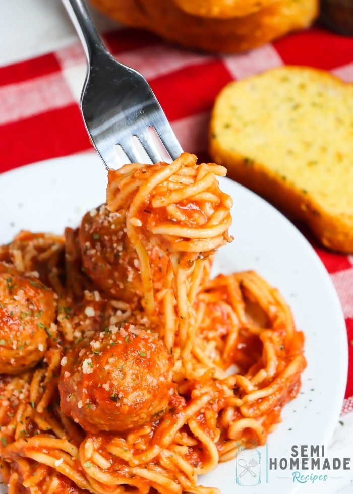 This tasty Crock Pot Spaghetti and Meatballs uses pantry and freezer items to make a fantastic meal that takes hardly any work to toss together! 