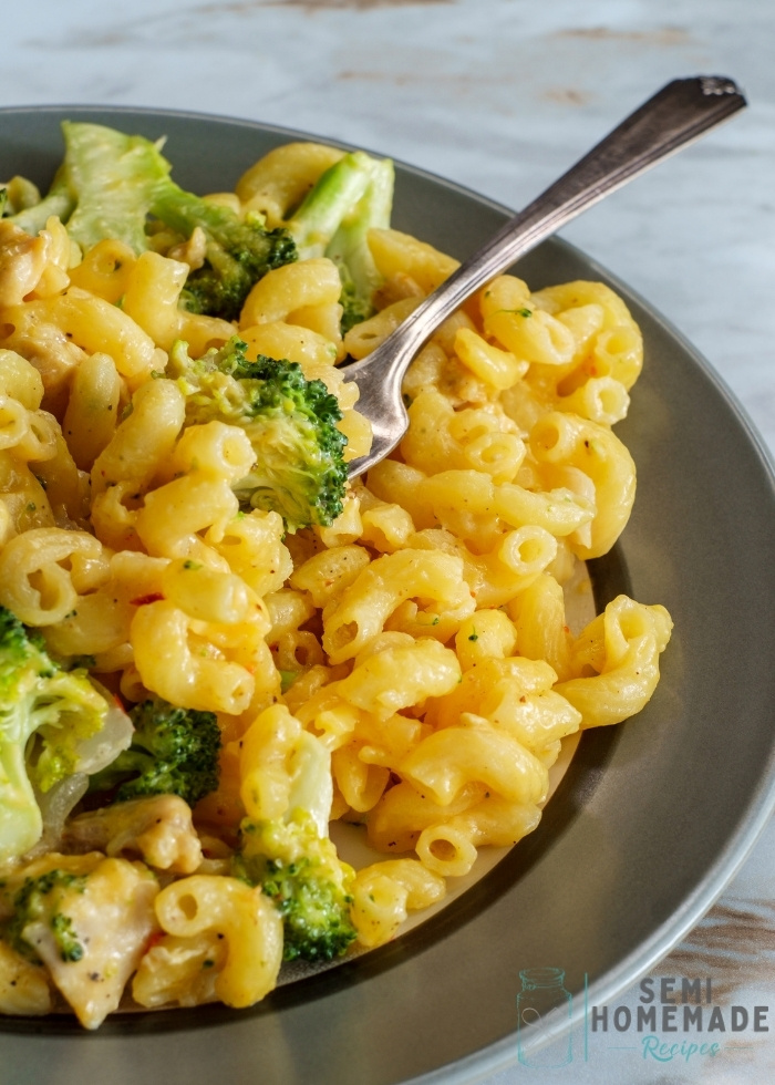 mac and cheese and broccoli and chicken