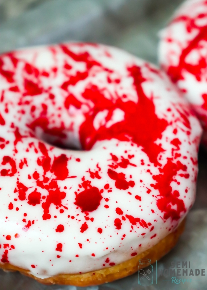 close up of blood splatter doughnut