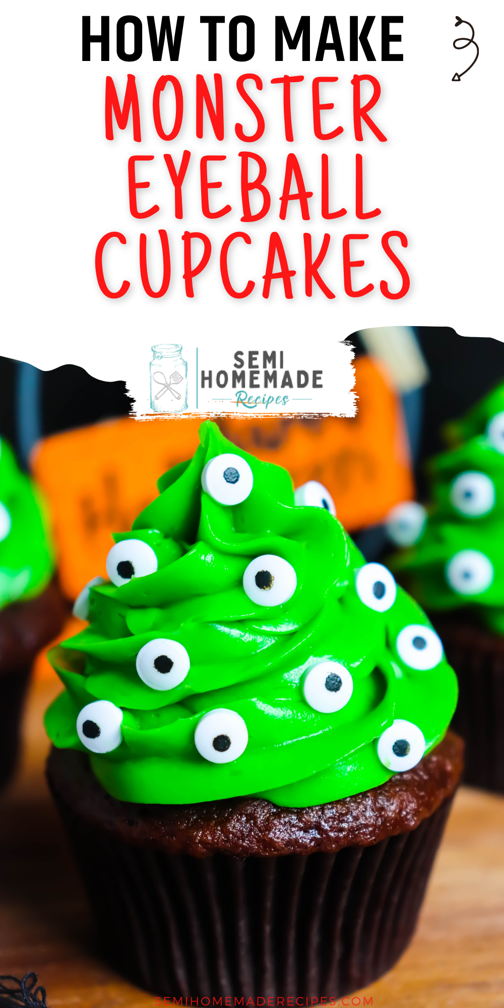 Monster Eyeball Cupcakes are made with a rich chocolate cupcakes and topped with sweet green frosting and candy eyeballs. Easy to make and simple for kids to help with!