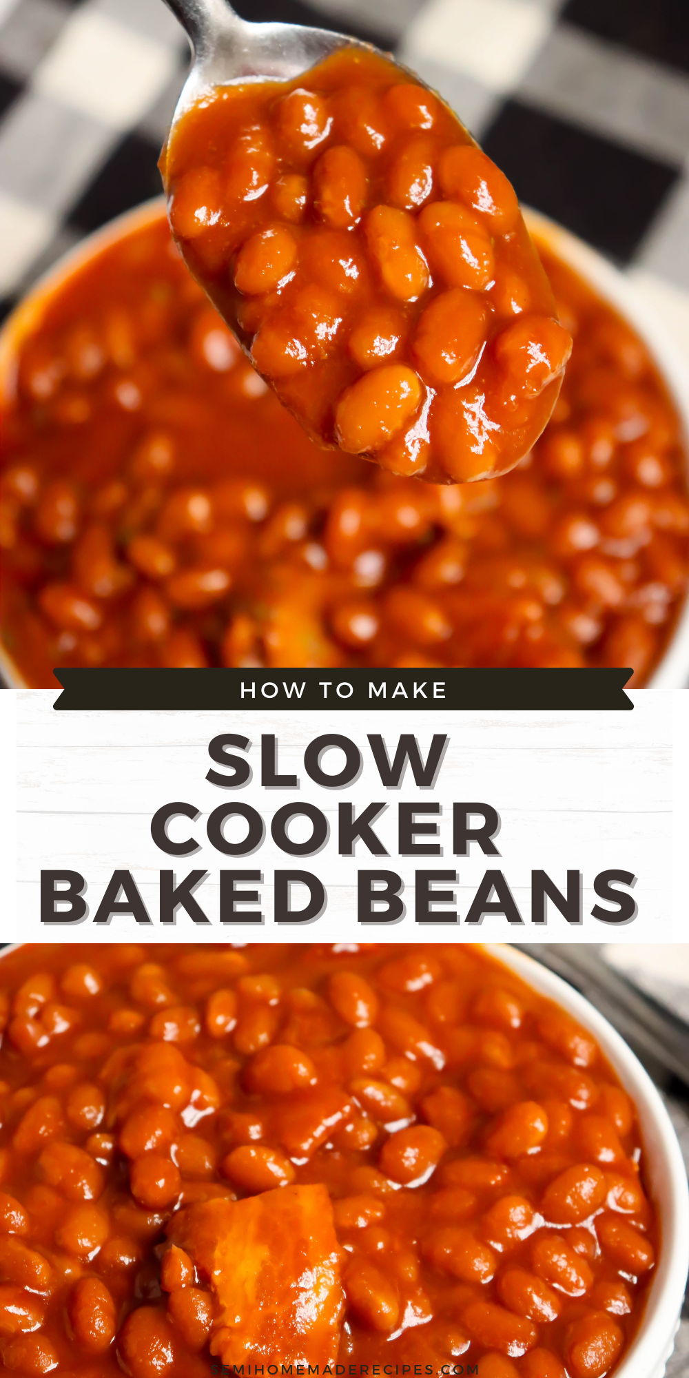 These Slow Cooker Baked Beans are so easy to make and they might be some of the best doctored baked beans that we've ever made. 
