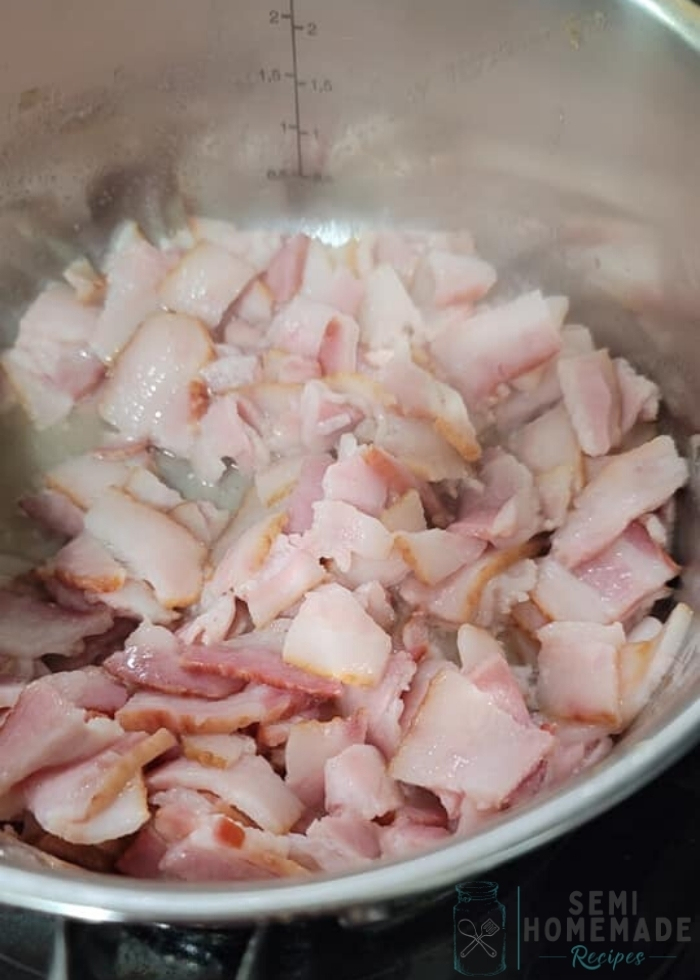 raw bacon in pot