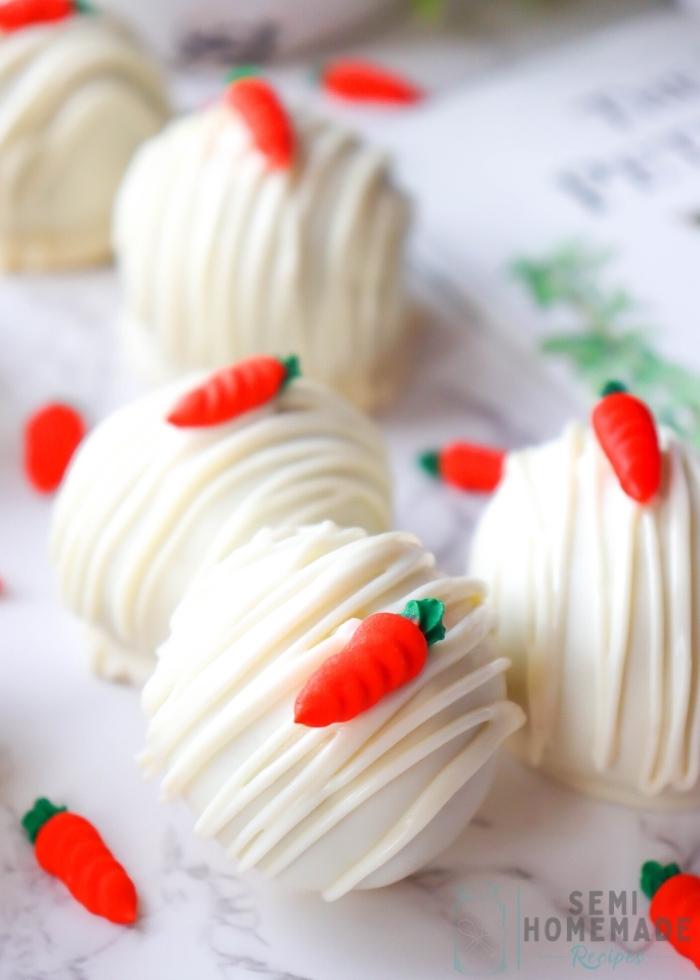 EASY CARROT CAKE TRUFFLES on white background with royal icing carrot (2)