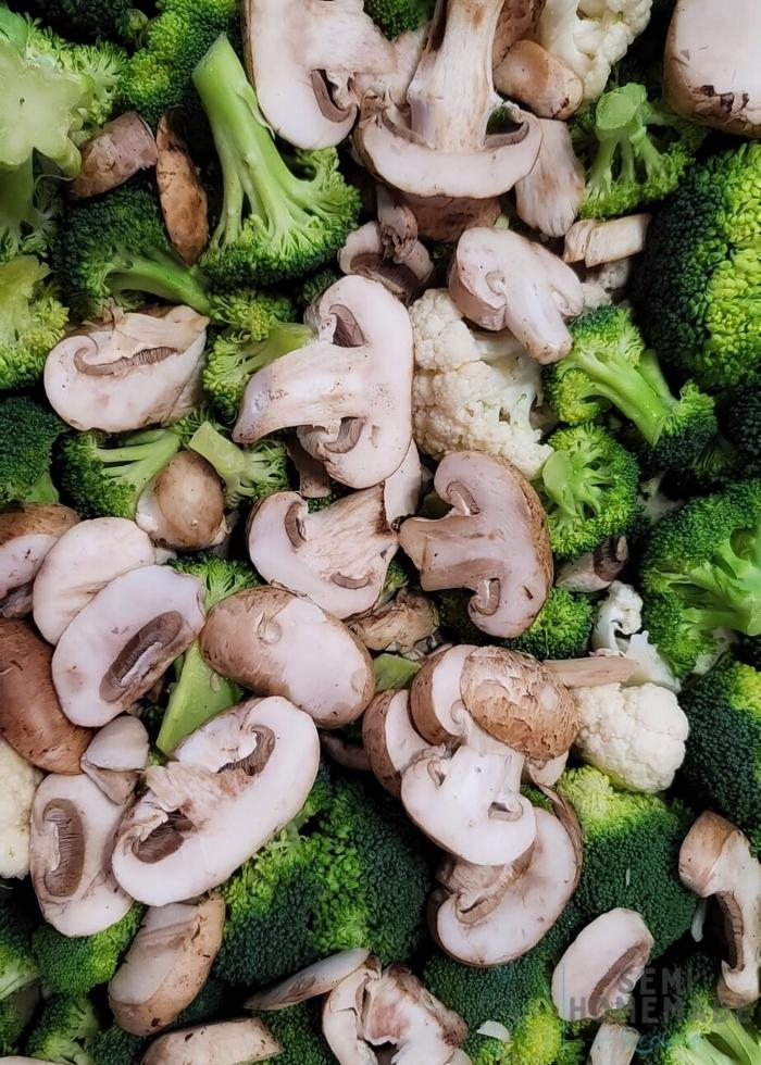 Broccoli and Cauliflower and sliced mushrooms