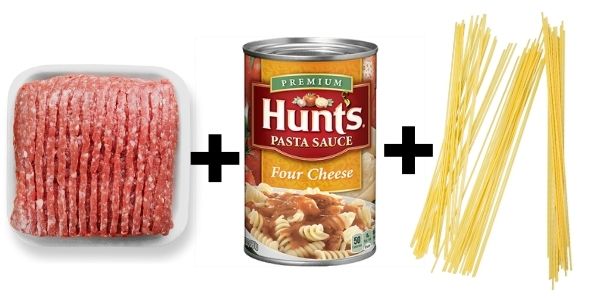 Spaghetti - Ground Beef, hunts four cheese and pasta