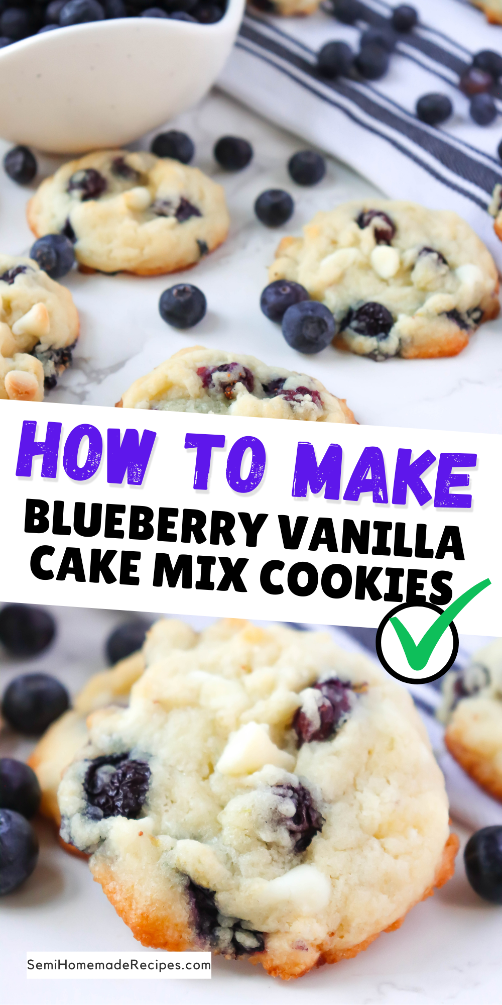 Blueberry Vanilla Cake Mix Cookies - soft semi homemade vanilla cookies that are packed full of white chocolate chips and fresh blueberries!