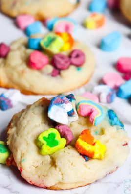 These Lucky Charms Cake Mix Cookies are soft, vanilla and full of Lucky Charm Marshmallows. White cake mix if the base for these cookies which makes them super fast to make!