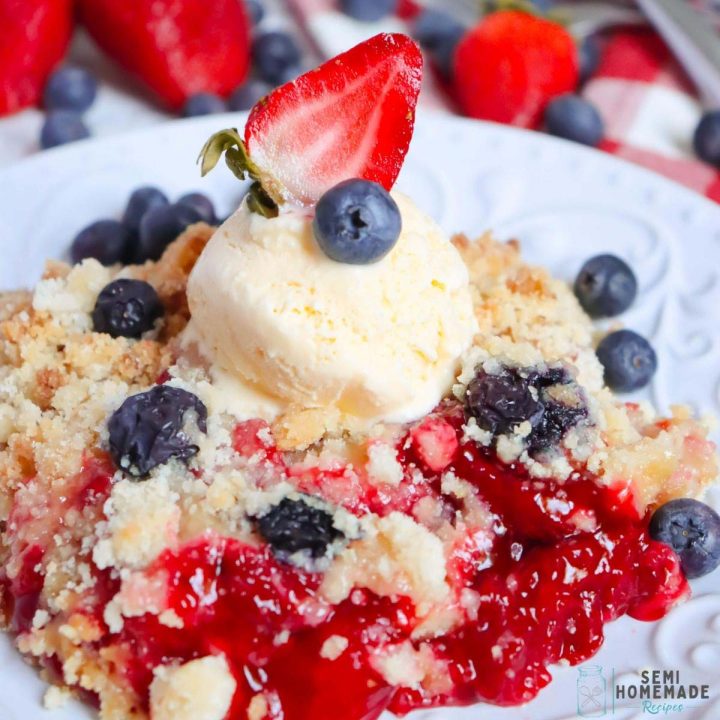 Patriotic Cobbler - Strawberry Cobbler topped with blueberries