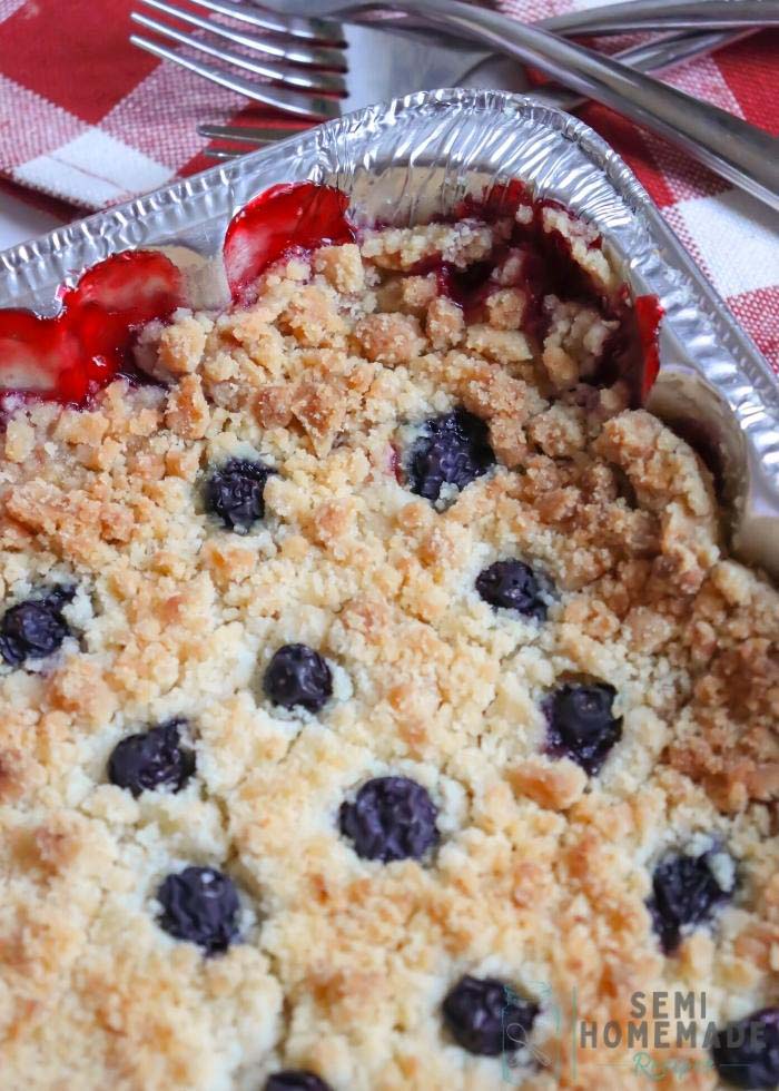 Top of Cobbler with blueberries baked on top