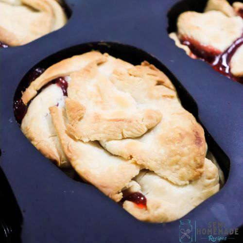 Baked Pie dough over Chery Pie Filling in Pie dough inside of Skull Cherry Pies Mold
