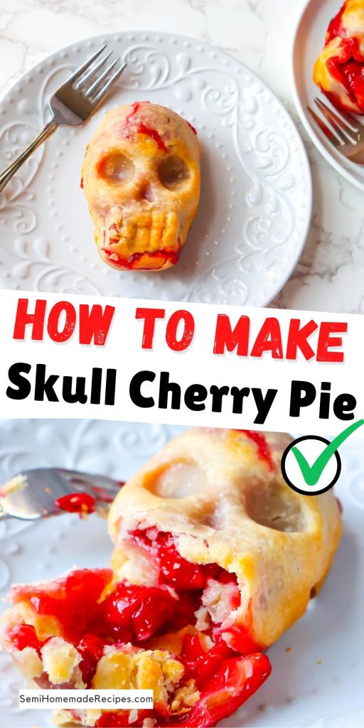 Skull Cherry Pies - the perfect, gory but sweet Halloween dessert that is perfect for ending a Halloween themed dinner! Made with pie crust and canned cherry pie filling, this dessert couldn't be easier! 