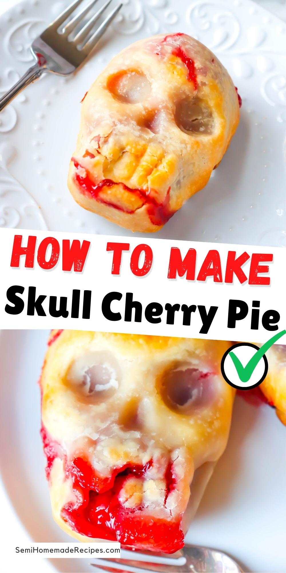 Skull Cherry Pies - the perfect, gory but sweet Halloween dessert that is perfect for ending a Halloween themed dinner! Made with pie crust and canned cherry pie filling, this dessert couldn't be easier! 