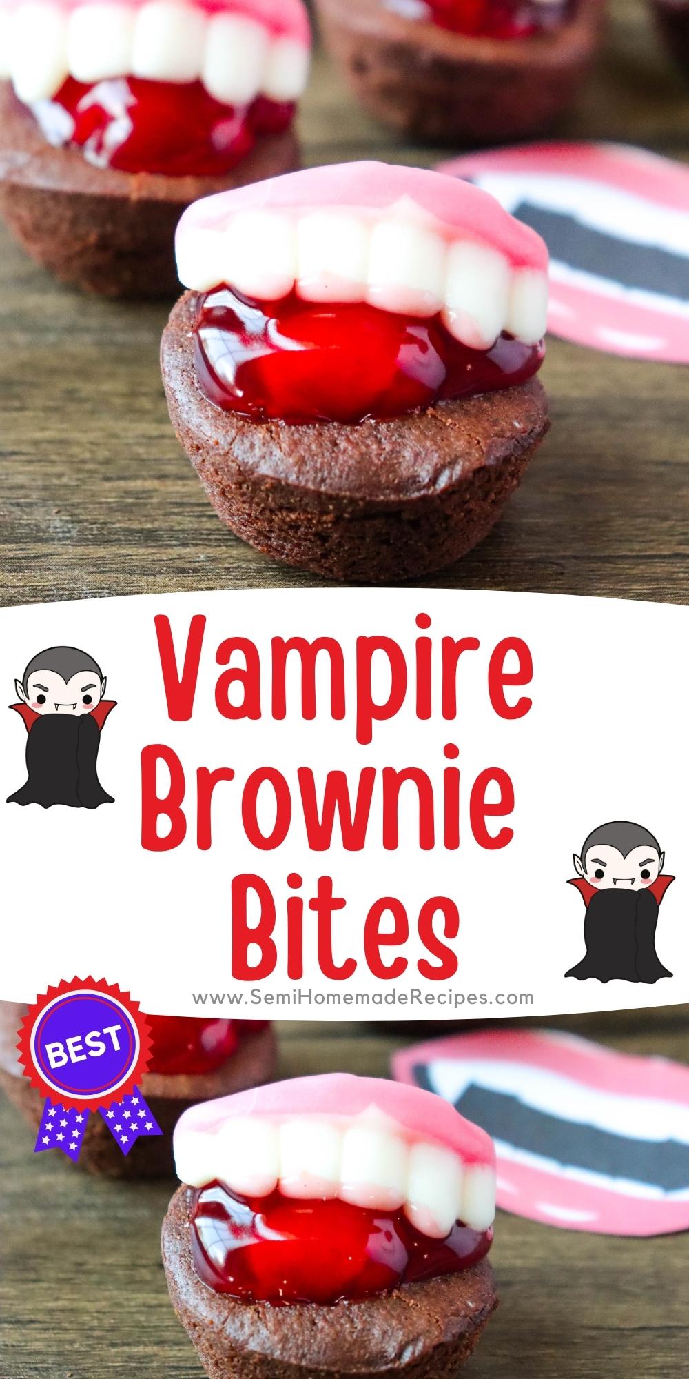 Semihomemade Halloween Vampire Brownie Bites would look perfect on a cake tray for your next Halloween party! You're going to love how easy this Halloween dessert is to make!