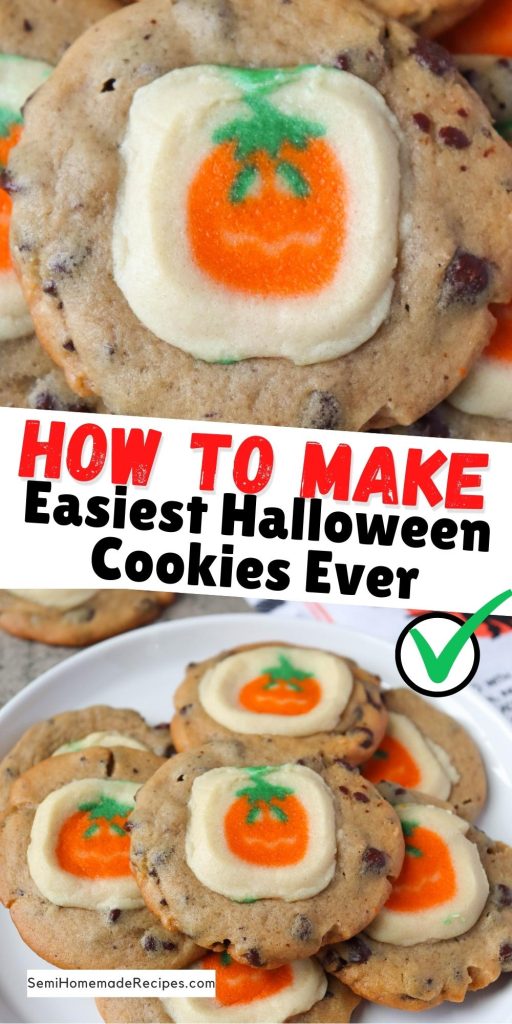 Easiest Halloween Cookies Ever - premade chocolate chip cookie dough and premade pumpkin sugar cookie dough come together to make some of the Easiest Halloween Cookies that you'll ever make.
