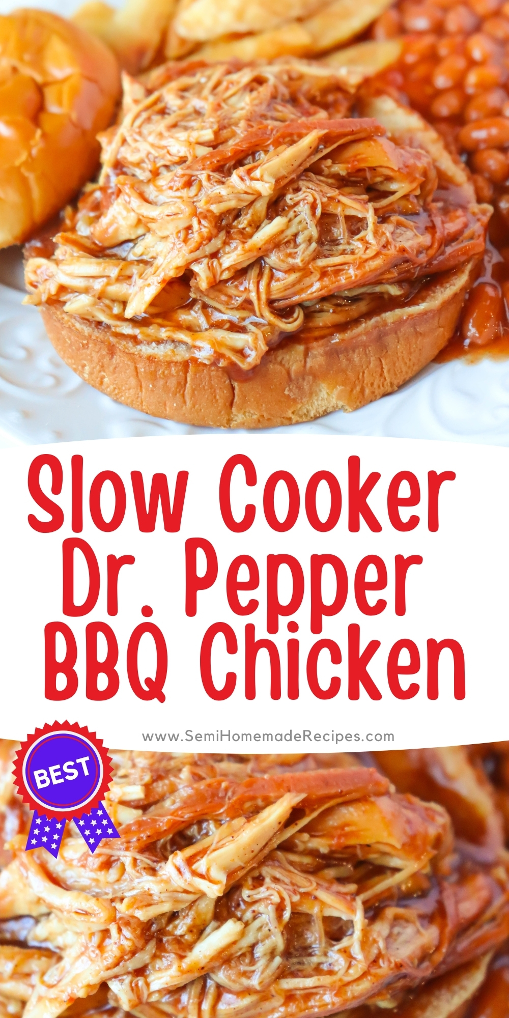 This Slow Cooker Dr. Pepper BBQ Chicken is so easy to make that you'll want to add it to your menu all the time! 3 ingredients and a few hours in the Crockpot is all that stands between you and a delicious meal! This Slow Cooker Dr. Pepper BBQ Chicken is perfect on its own but even better as a BBQ sandwich on a brioche bun!