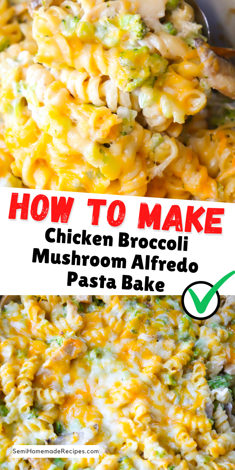 Chicken Broccoli Mushroom Alfredo Pasta Bake is a super simple semihomemade chicken alfredo casserole that is perfect for a busy weeknight! Lets get dinner on the table quickly so we can spend more time with our family! 