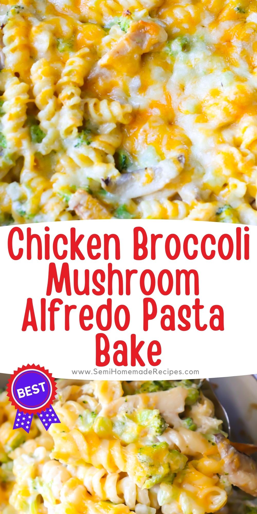 Chicken Broccoli Mushroom Alfredo Pasta Bake is a super simple semihomemade chicken alfredo casserole that is perfect for a busy weeknight! Lets get dinner on the table quickly so we can spend more time with our family! 