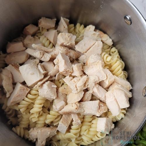 pasta and chicken in a pot