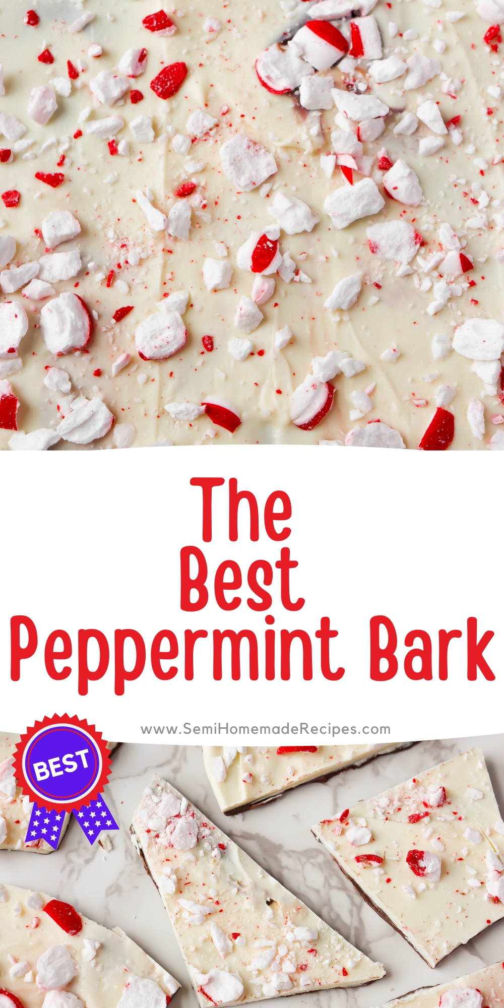 This recipe makes the easiest Peppermint Bark that's perfect for Christmas Parties, Candy/Cookie Parties and wonderful to wrap up as a homemade gift from the kitchen. 