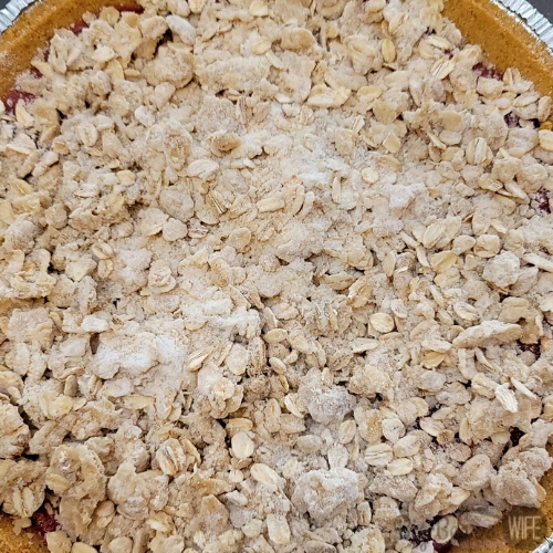 Crumbly Topping over cherry pie