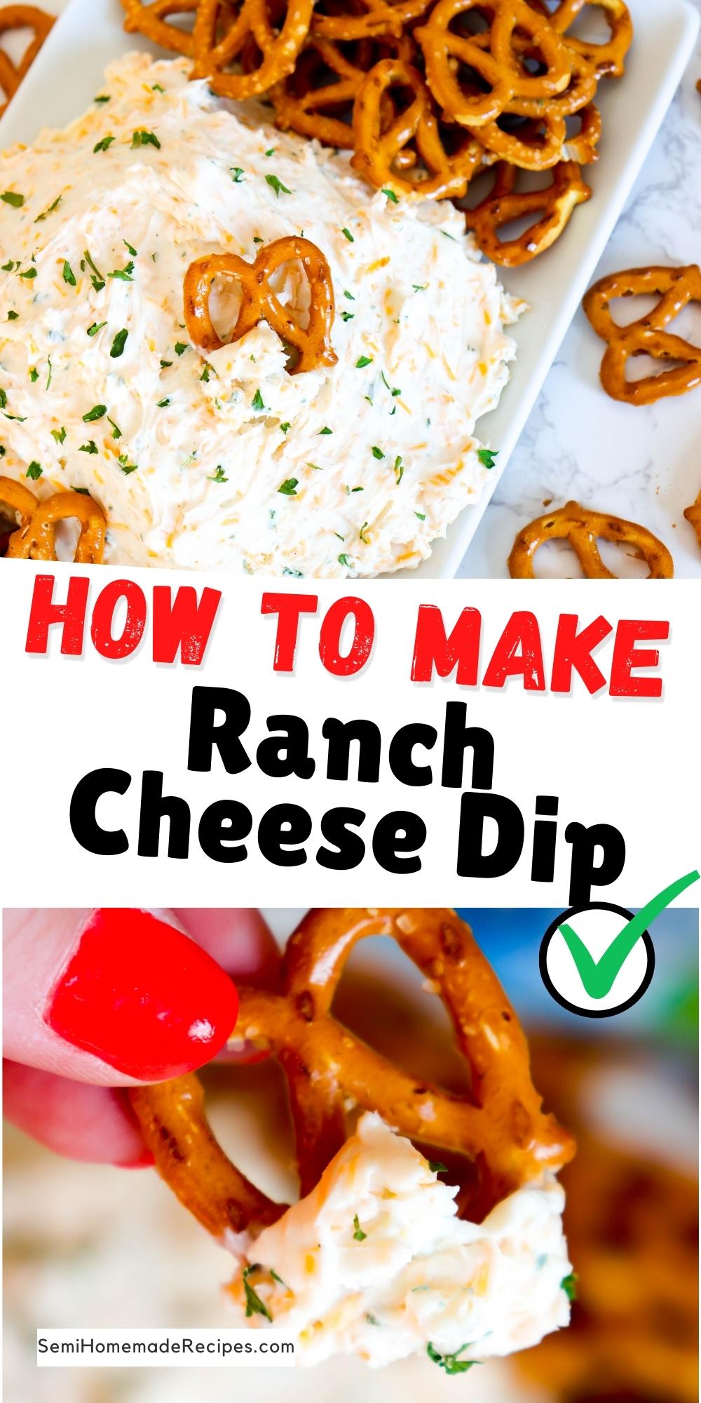 Ranch Cheese Dip - A cheesy, ranch flavored dip that is perfect for appetizers and parties! Super easy to make and great served with mini pretzels, carrots, or chips! 