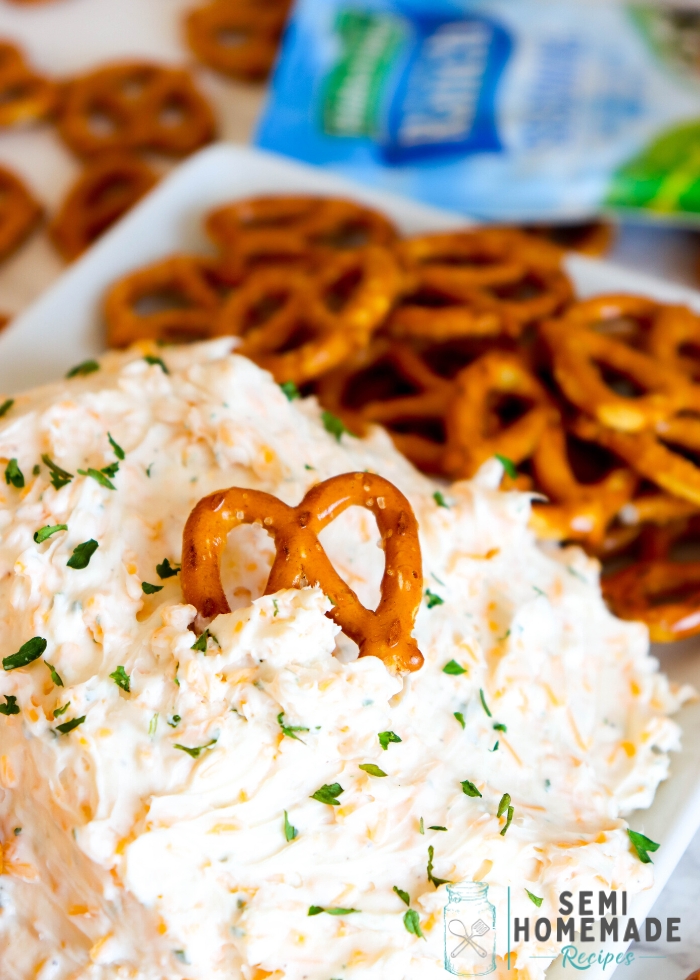 Ranch Cheese Dip with pretzels 