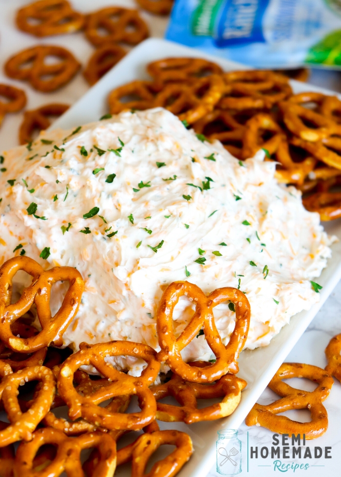 Ranch Cheese Dip with pretzels