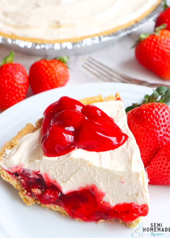 Slice of Strawberry Cheesecake Pie