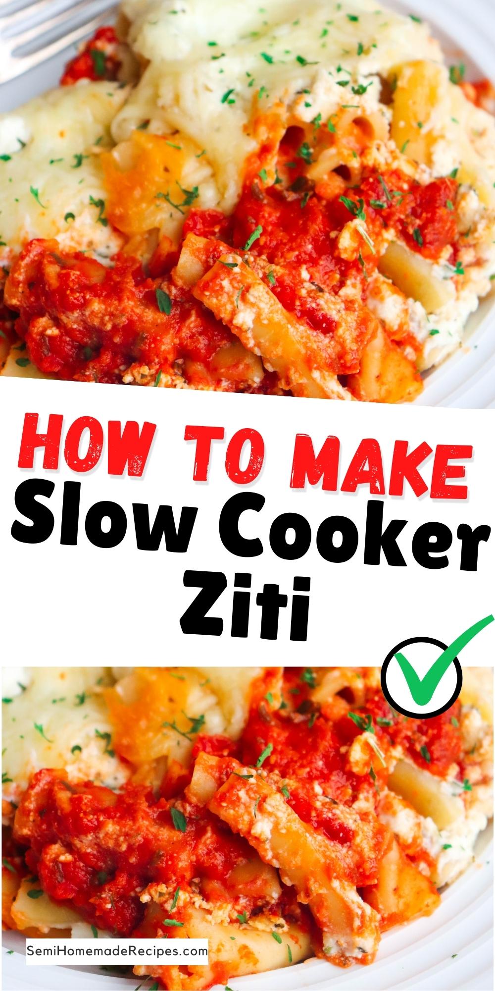 This Slow Cooker Ziti comes together in a snap and is perfect served along slices of homemade garlic bread. You'll love how easy this crock pot ziti is to toss together for lunch or dinner!