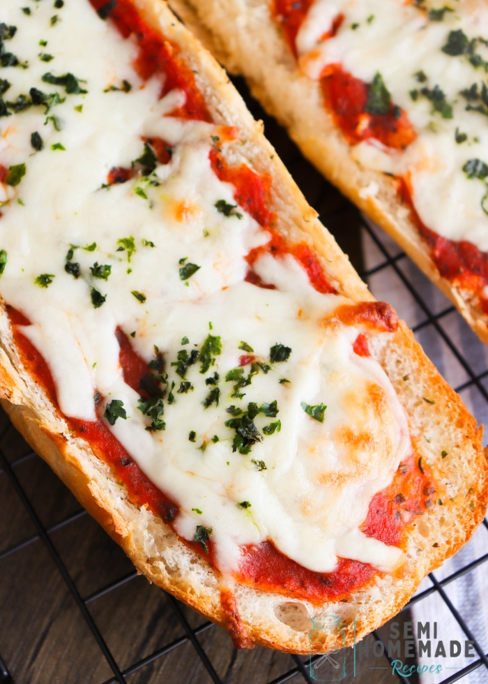 French Bread Margarita Pizza on cooling rack (2)
