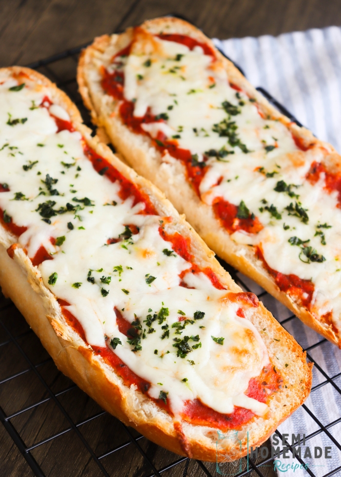 French Bread Margarita Pizza on cooling rack